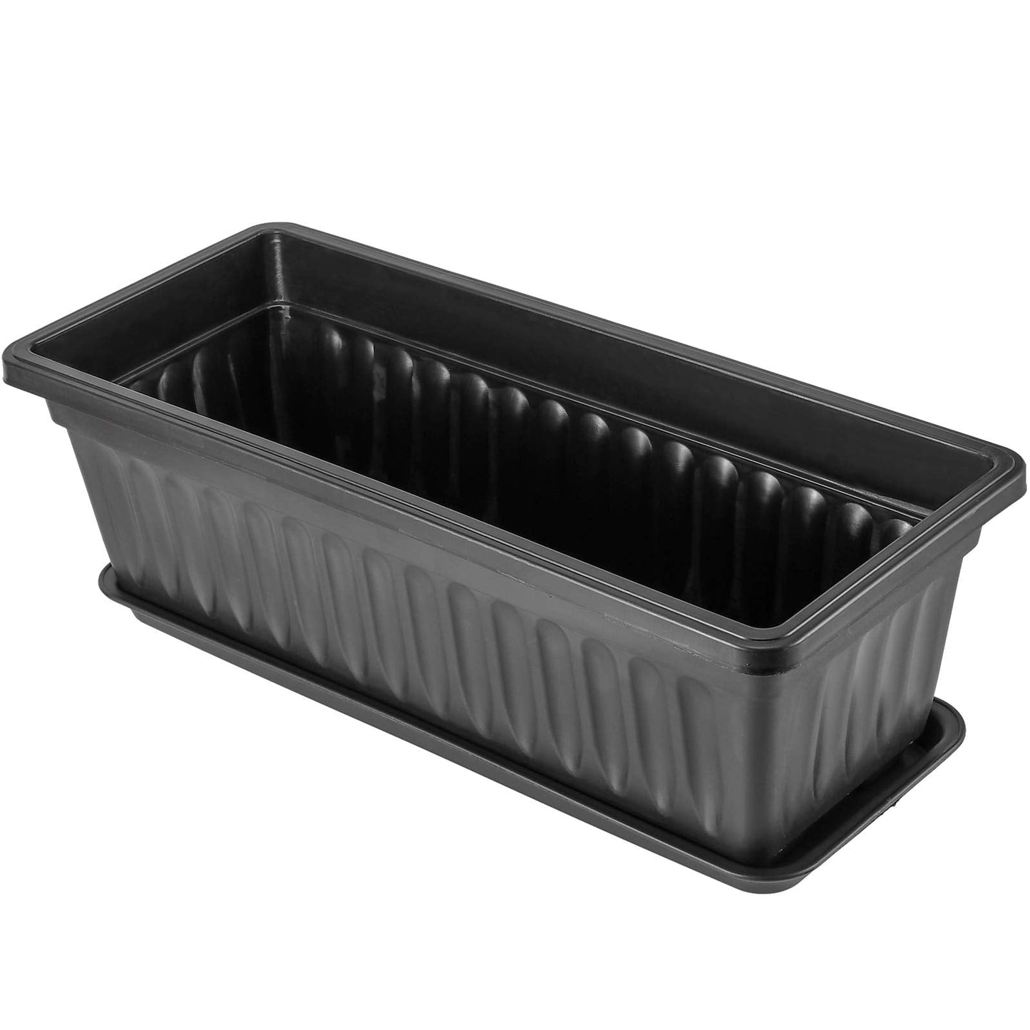ZEONHAK 6 Pack 17 Inch Flower Window Box, Plastic Vegetable Planters Long Pots with Tray, Black Garden Flower Plant Pot for Windowsill Patio Garden Porch Balcony, with 30 PCS Plant Labels