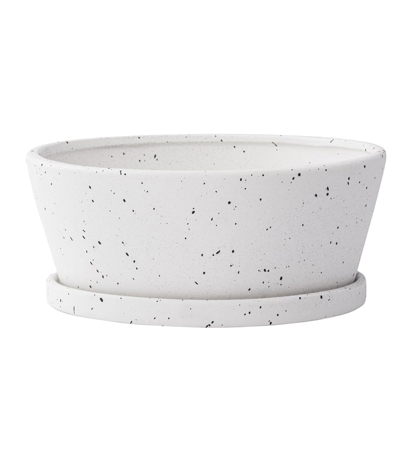 Napco Imports Decorative Home or Garden 3.75 x 8 Inch Indoor or Outdoor Dishgarden Flower Pot Planter with Saucer Black and White Speckled