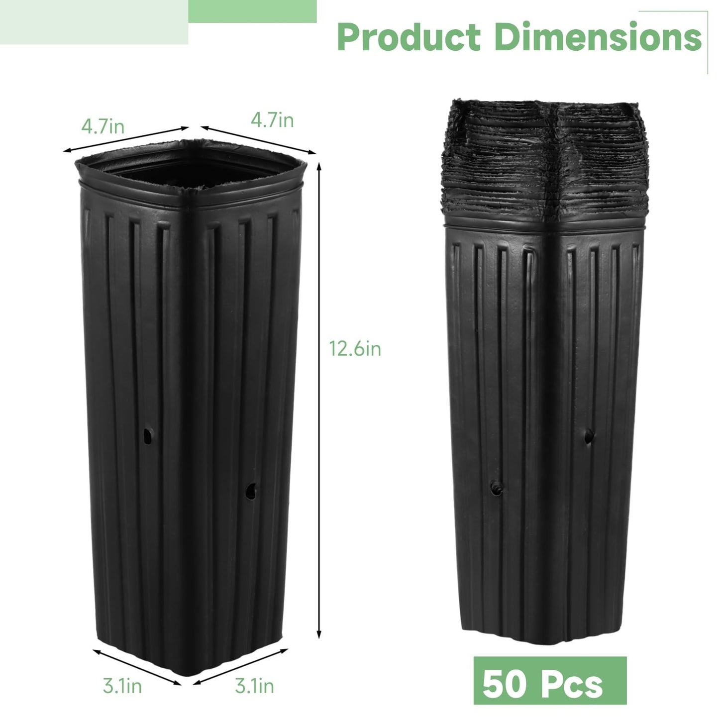 OMISTAR 50 Pcs Plastic Nursery Bags, Fruit Flower Grow Bags, Tall Square Plant Containers, Seedling Flower Starting Pots, Succulent Planters with Drainage Holes for Garden
