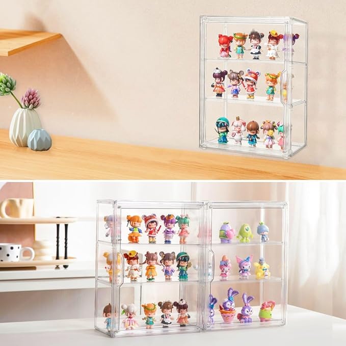 Attelite Acrylic Display Cases for Collectibles, 4 Pack 3 Layer Clear Display
