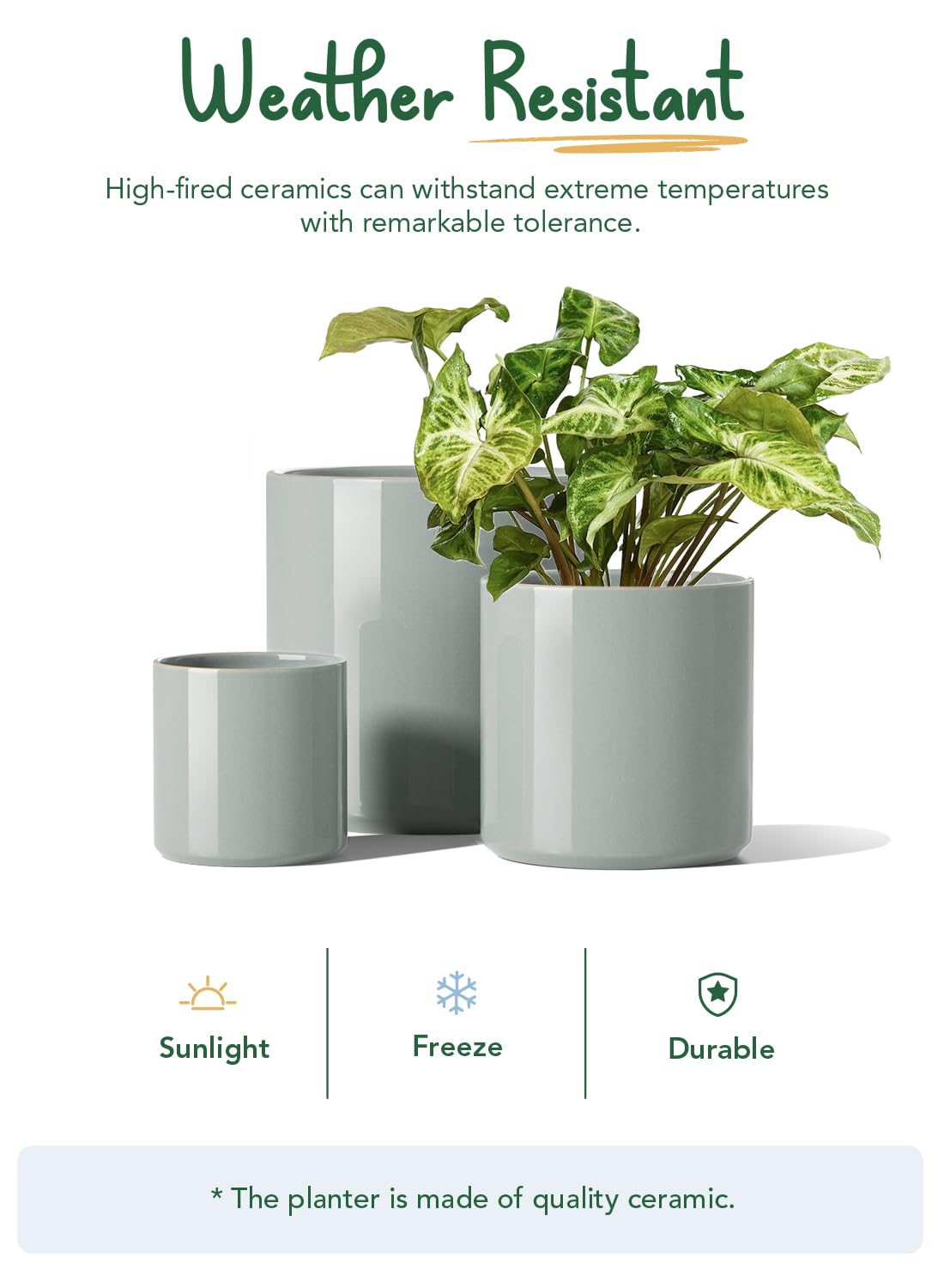 LE TAUCI Ceramic Pots for Plants, 10/8/6 Inch Indoor Planters with Draiange Hole, Silicone Plug & Mesh Pad, Modern Minimalist Pots for Home Office, Set of 3, Glossy, Mist Gray