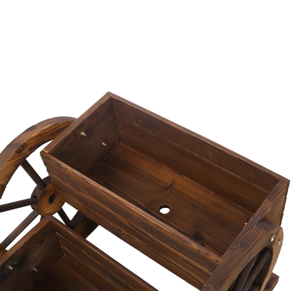 EASTALOLO Wooden Wagon Planter Box, Premium 2-Tier Garden Planter with Wheels, Decorative Planter for Flowers, Herbs & Vegetables, Ideal for Indoor & Outdoor Patio, Garden, Balcony Décor