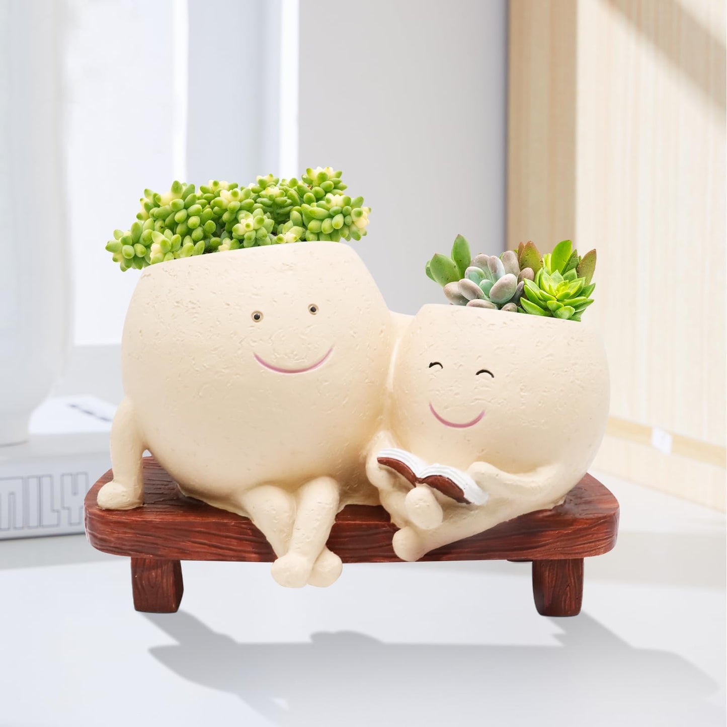 Aoipend Smily Face Planter Pot Smile Face Planter for Indoor Outdoor Plant Head Resin Flower Pots for String of Pearls Plant Live Gift IdeaI for Mother Day Valentine's Day