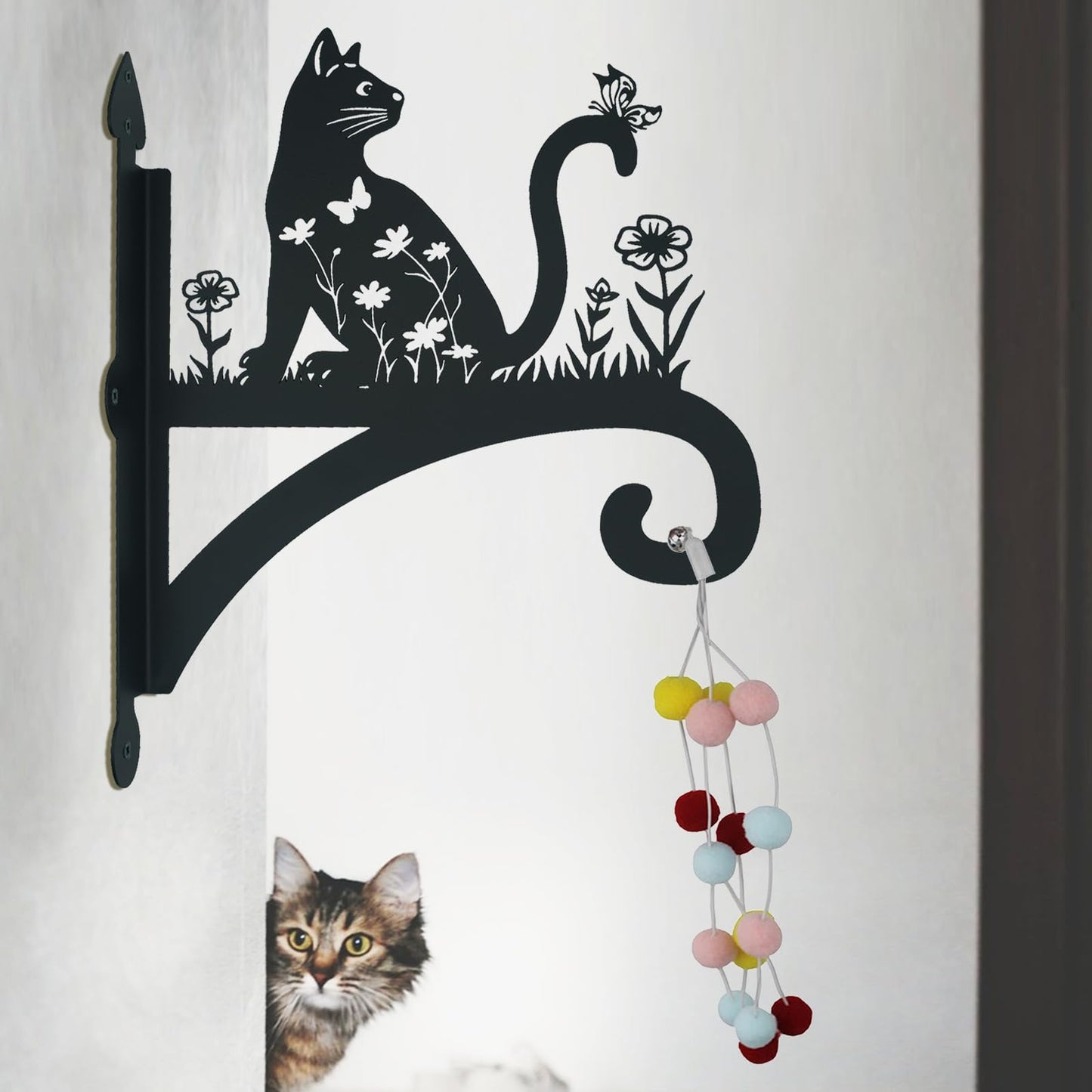 Beyoogeem Plant Hangers Outdoor Heavy Duty Iron Decorative Cat Silhouette Plant Hooks for Hanging Baskets 11 inch Hanging Plant Bracket Wall Hooks for Flower Pot Lantern Bird Feeder Wind Chimes