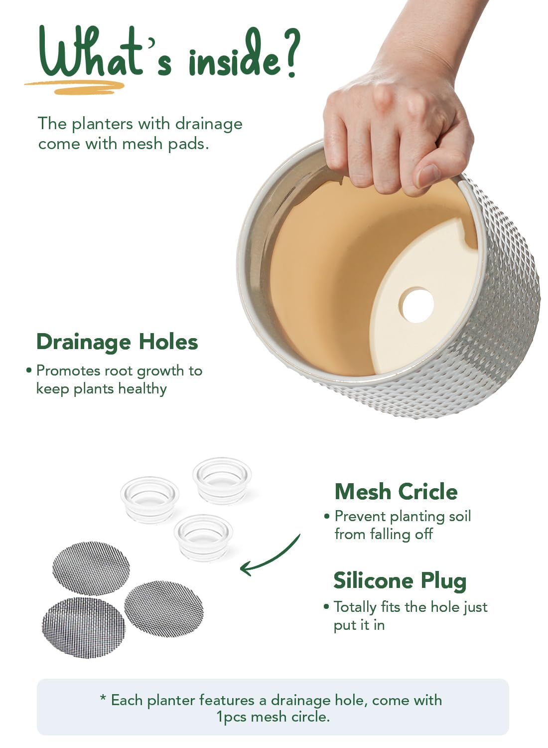 LE TAUCI Ceramic Pots for Plants, 10/8/6 Inch Indoor Planters with Draiange Hole, Silicone Plug & Mesh Pad, Modern Rasied-Dots Pots for Home Office, Set of 3, Glossy, Star Gray