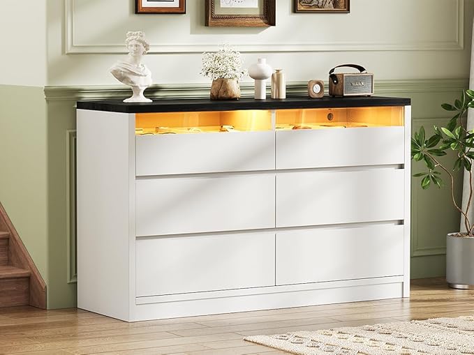 Jocoevol Modern LED 6 Drawer Dresser