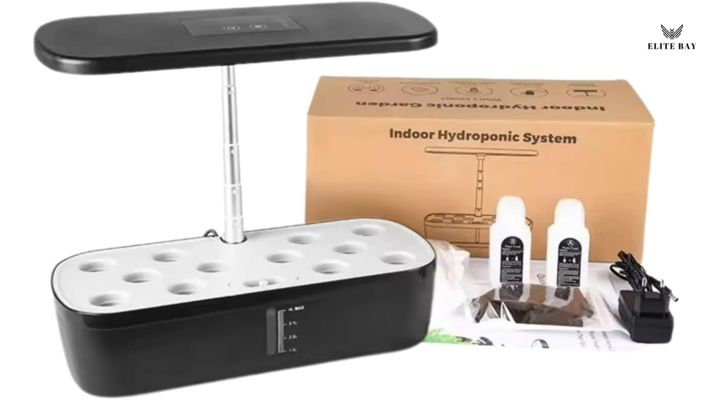 ELITE BAY-Hydroponic Growing System 12 Pods – Smart Garden with LED Display, Full-Spectrum Grow Light & 4L Water Tank | AU/US Plug | Soil-Free Planter Kit | Black |for Home, Office & Kitchen.