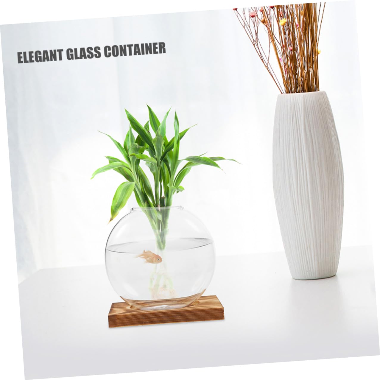 CVUTOVO 2pcs Plant Propagation Station Glass Vases with Wooden Stand, Hydroponic Indoor Plant Terrarium for Home and Office Décor