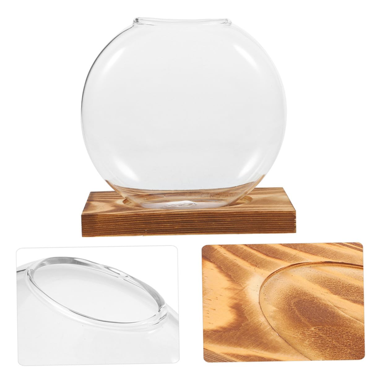 JUMPLAWN 2pcs Hydroponic Glass Vases with Wooden Bases for Desktop Plant Propagation Plant Terrariums Suitable for Home Office Balcony Decorative Glass Containers for Indoor Water