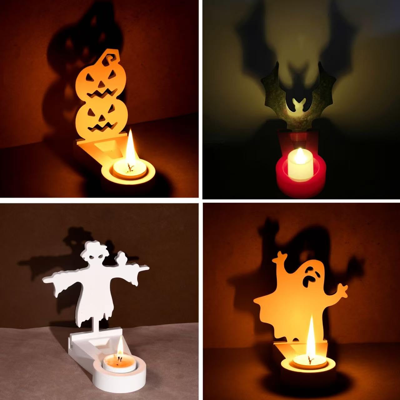 DoDoIYia 5Pcs Casting Shadow Candle Holder Resin Molds Silicone, Halloween Pumpkin Scarecrow Ghost Bat Shadow Resin Tealight Candle Holder Mold, Epoxy Molds for DIY Silicone Casting Mould Home Décor