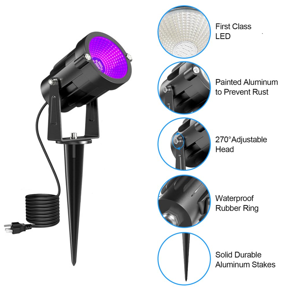Landscape Lights Outdoor: Black Light Halloween LED Landscape Lighting for Tree Garden Yard Pathway Body Paint Fluorescent Poster | 110V UV Blacklight Spotlights | 4 Pack (UV Blacklight)