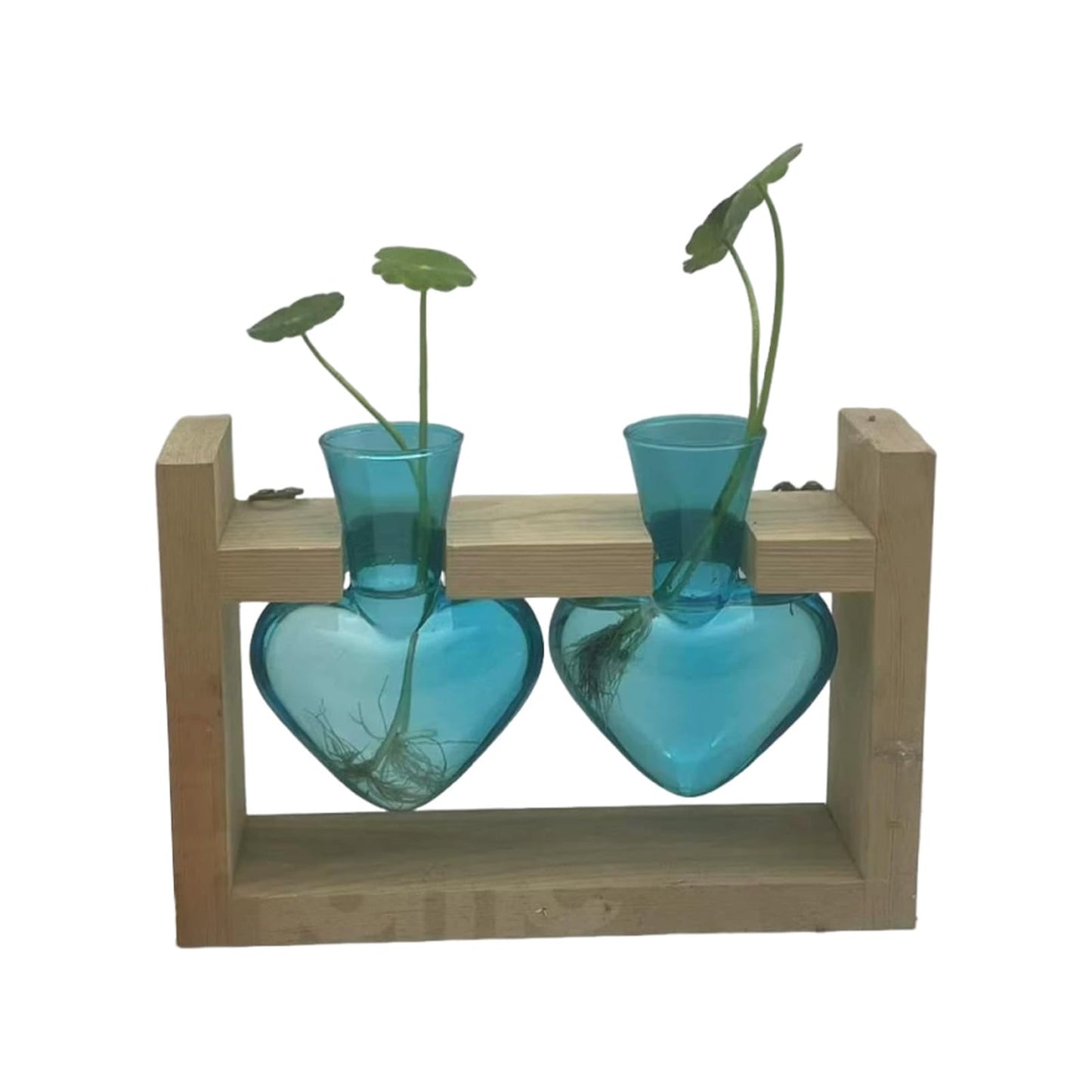 SUNGOOYUE Heart Shaped Glass Vase, Plant Propagation Station with Wooden Stand for Home Garden Decoration, Hydroponic Terrarium for Women Mom