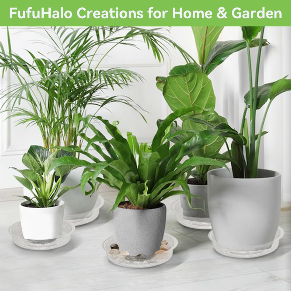 FufuHalo Clear Plant Saucers 50 Pack 8 Inch Plastic Plant Saucer, Durable Plant Pot Saucers Plant Drip Trays Used for Indoor and Outdoor Flower Pot