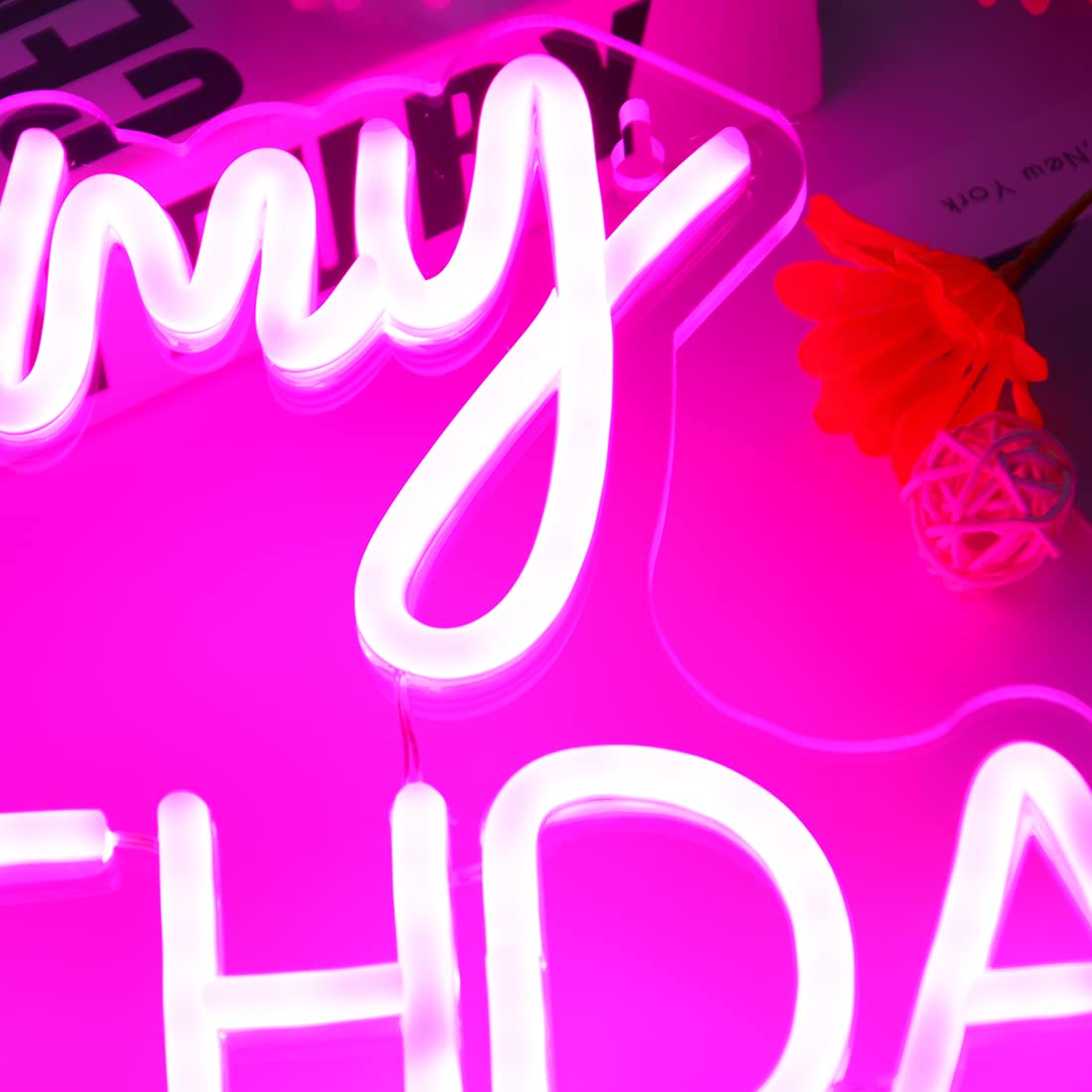 Planzo It's My Birthday Led Neon Light Sign Happy Birthday Party Wall Sign Decor Window Background Sign USB Bedroom Living Room Neon 5V Night Light Kids 15.8" X 9.1" Pink