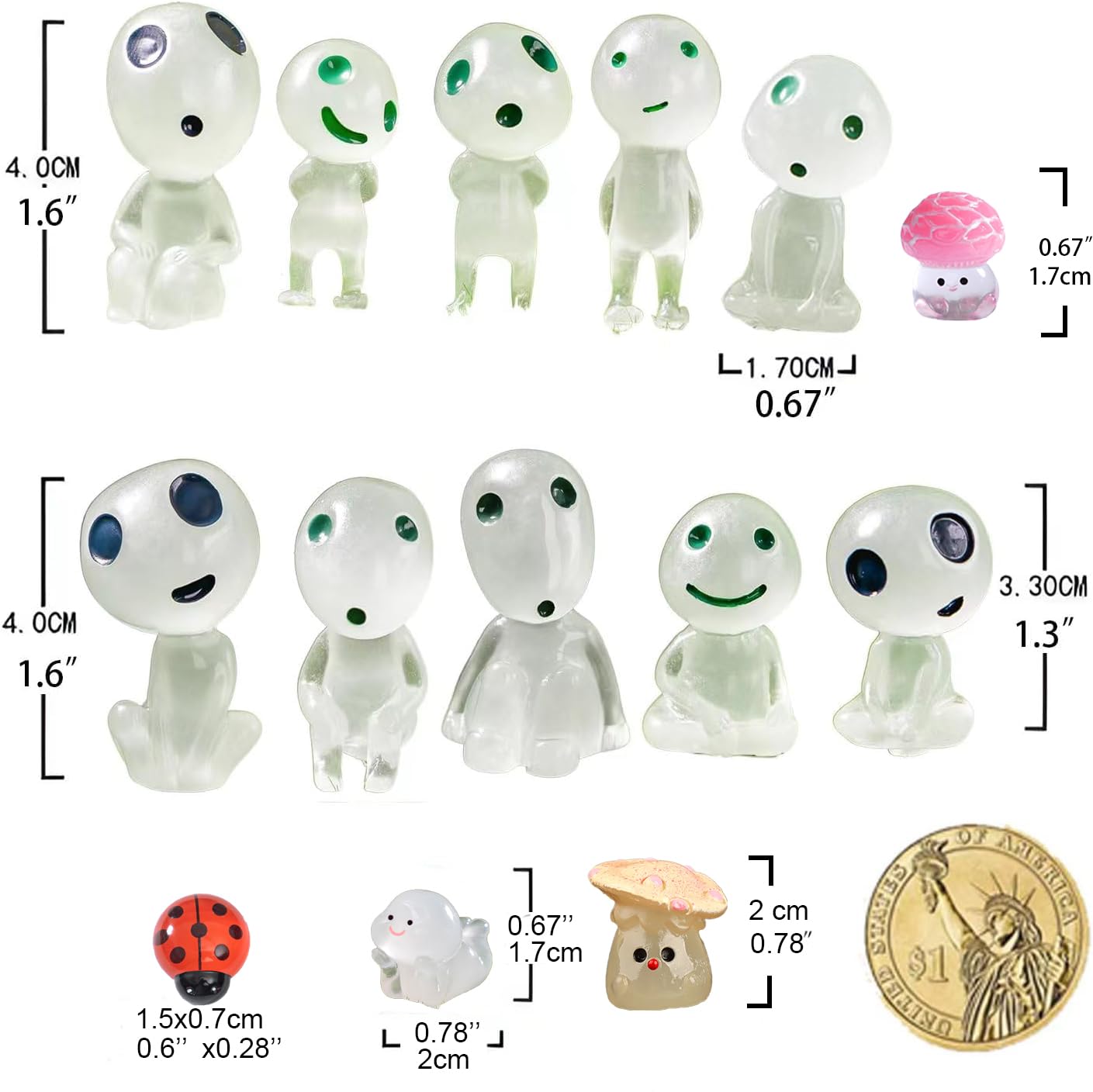 Mini Luminous Fairy Garden Accessories Outdoor, Glow in the Dark Mushrooms, Tree Spirits, Elves Tree Ghosts Figurines Kit with Mini Mushrooms for Garden Yard Bonsai Succulent Terrarium Decorations