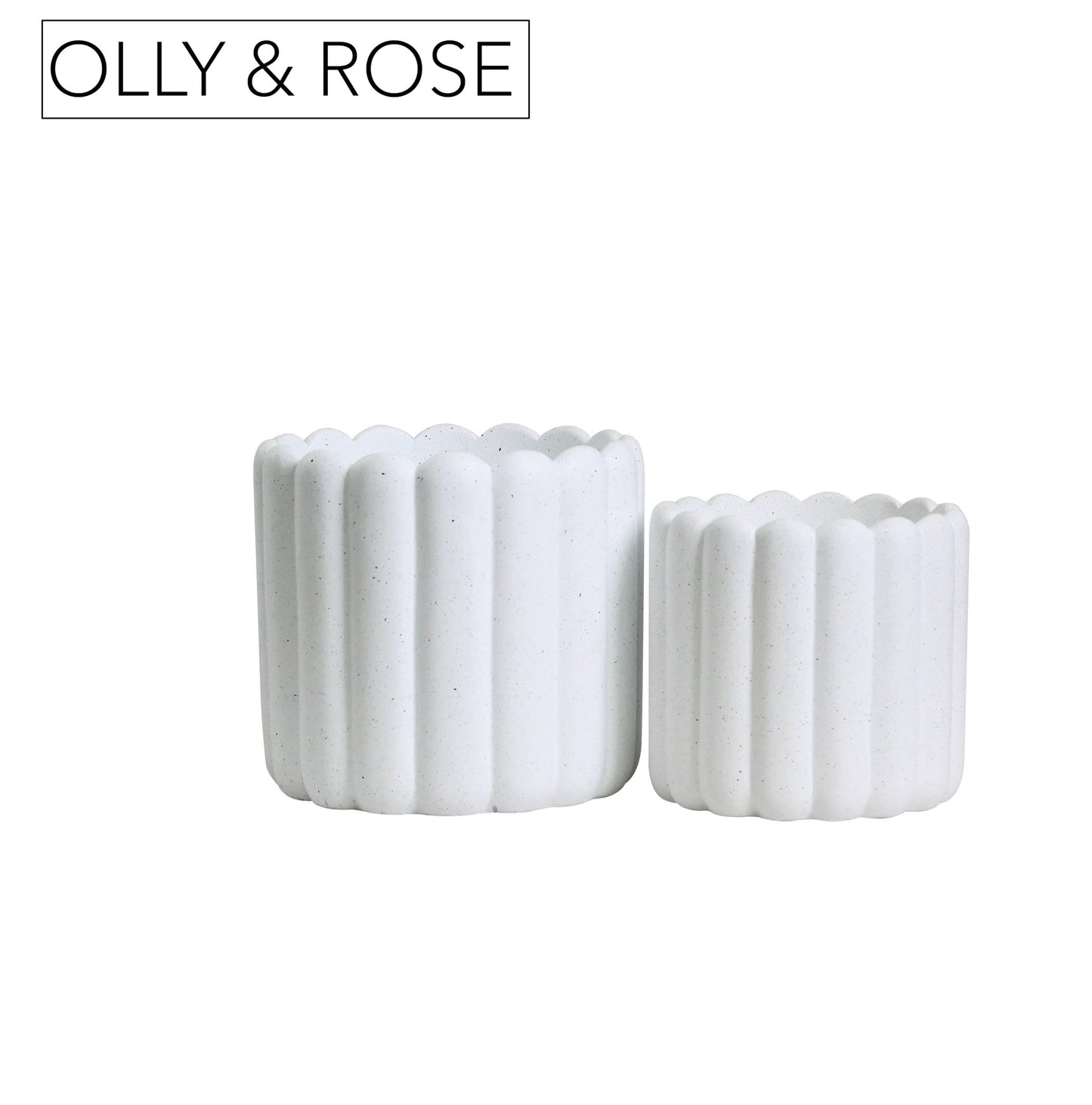 Olly & Rose Vertical Striped Ribbed Plant Pots - Charcoal Speckled White Planters - 6.5" and 5.3" Diameter Flower Pots for Indoors and Outdoors (White Ribbed)