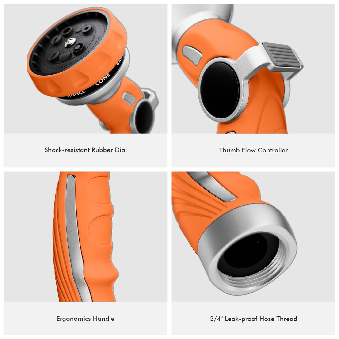 RESTMO Hose Nozzle Heavy Duty, Metal Water Hose Sprayer for Garden, 9 Spray Patterns | High Pressure | Thumb Flow Control | On/Off Valve, Ideal for Lawn & Plant Watering, Car & Pet Washing, Orange