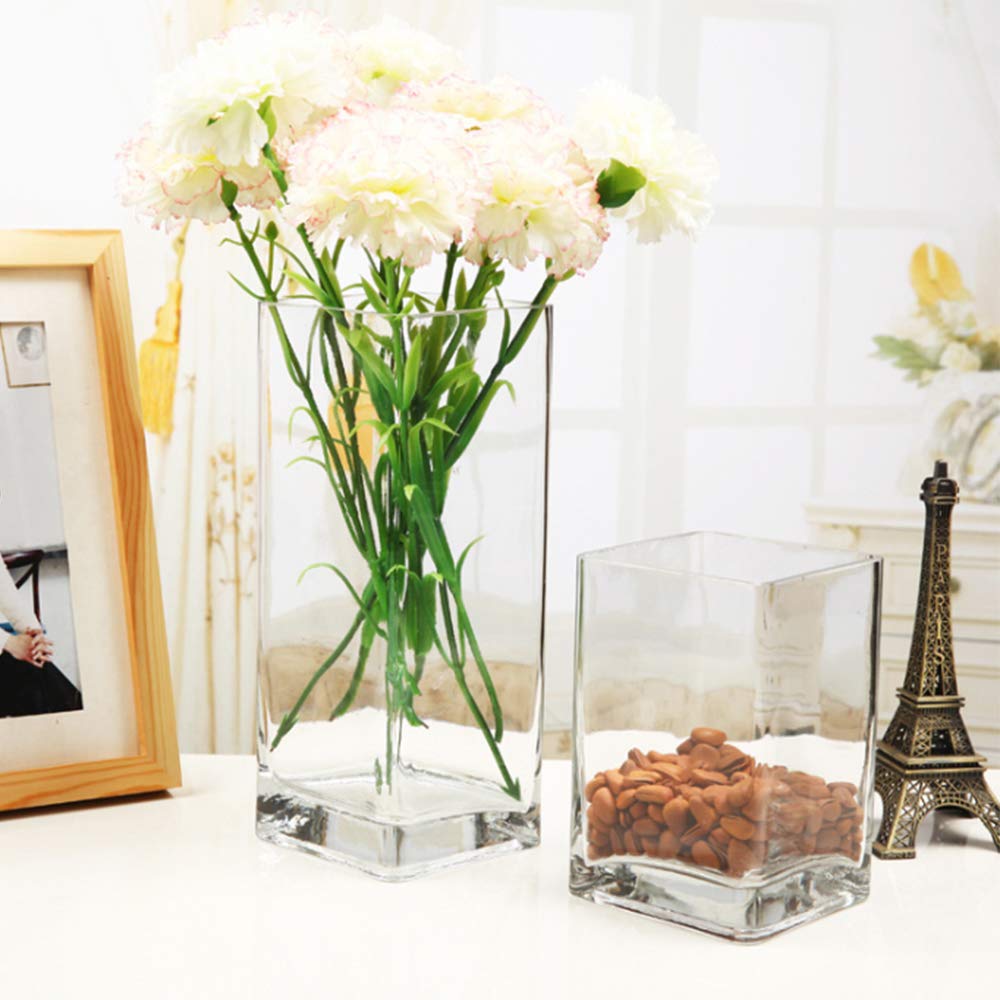 WGV Tall Square Vase Glass Block, Length 5", Height 10", Clear Large Floral Plant Container, Fish Tank, Planter Terrarium for Wedding Party Event, Home Office Decor, 1 Piece