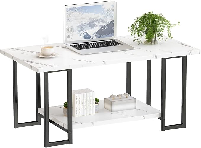 AWQM Marble Coffee Table, Faux Marble Top Rectangular Coffee Table