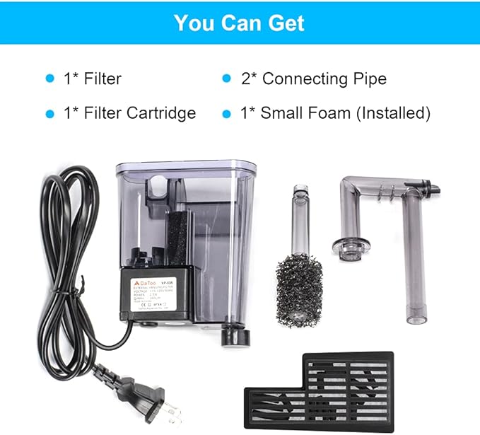 DaToo Aquarium Hang On Filter Small Fish Tank Hanging Filter Power Waterfall Filtration System