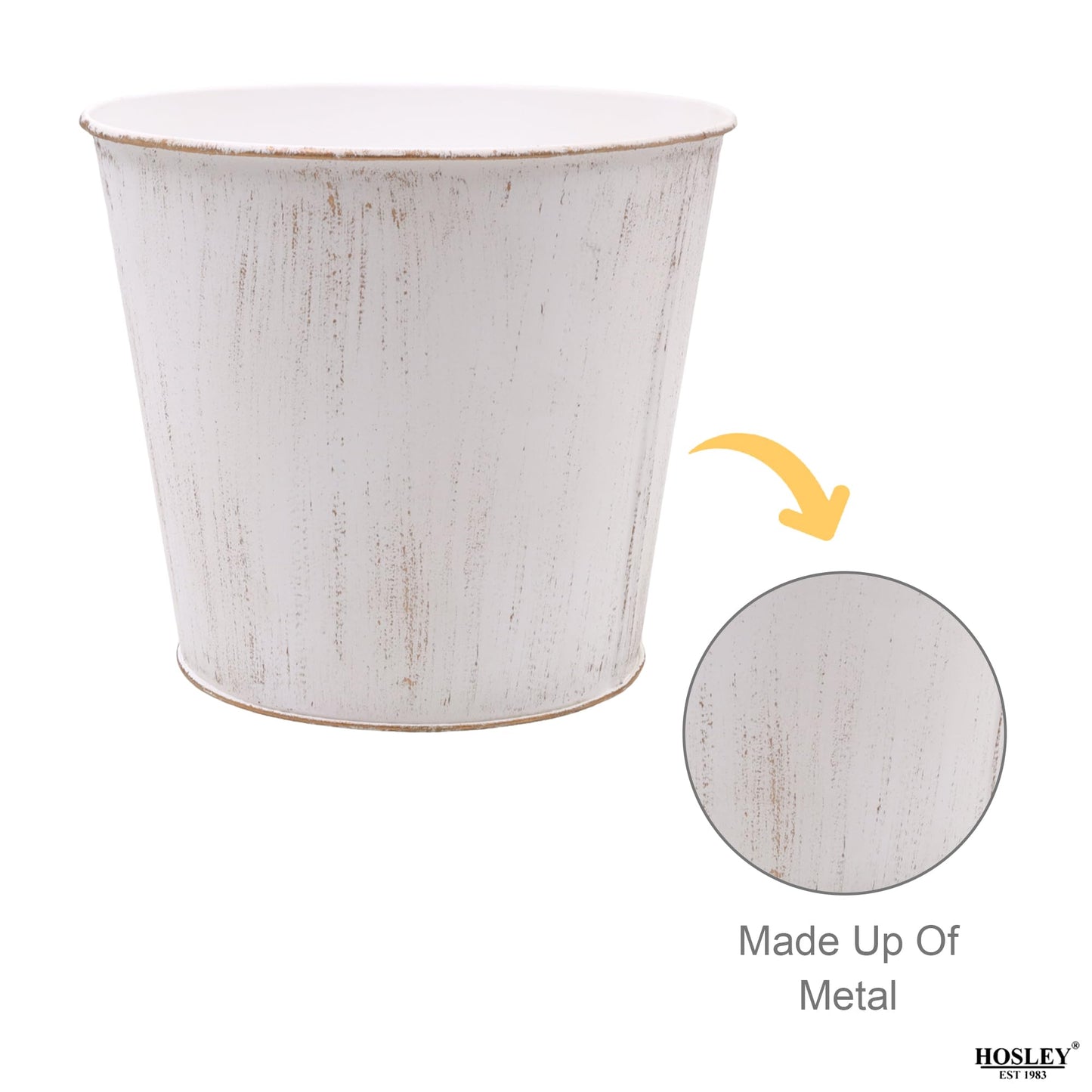 Hosley Set of 2 White Bucket/Pots with PVC Liner, 6.5" Dia x 6" H Ideal Gift for Floral Arrangements Wedding Home Office Party DIY Indoor Outdoor Garden Patio
