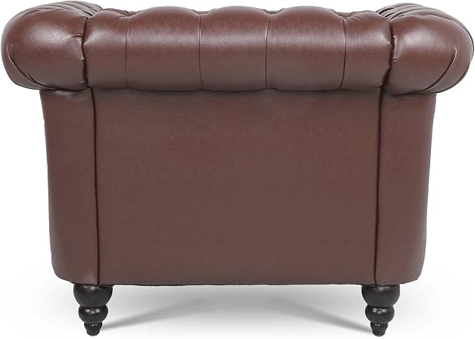 LEVNARY Leather Chesterfield Chair, Mid-Century Modern Single Sofa Chair