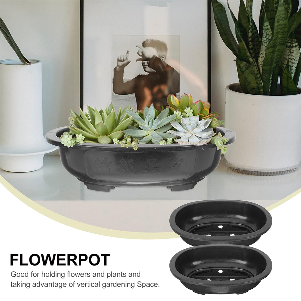 Toddmomy Large Bonsai Pot, 2pcs Plastic Bonsai Training Pots with Drainage Hole, Oval Planter for Home Office Nursery Garden Balcony