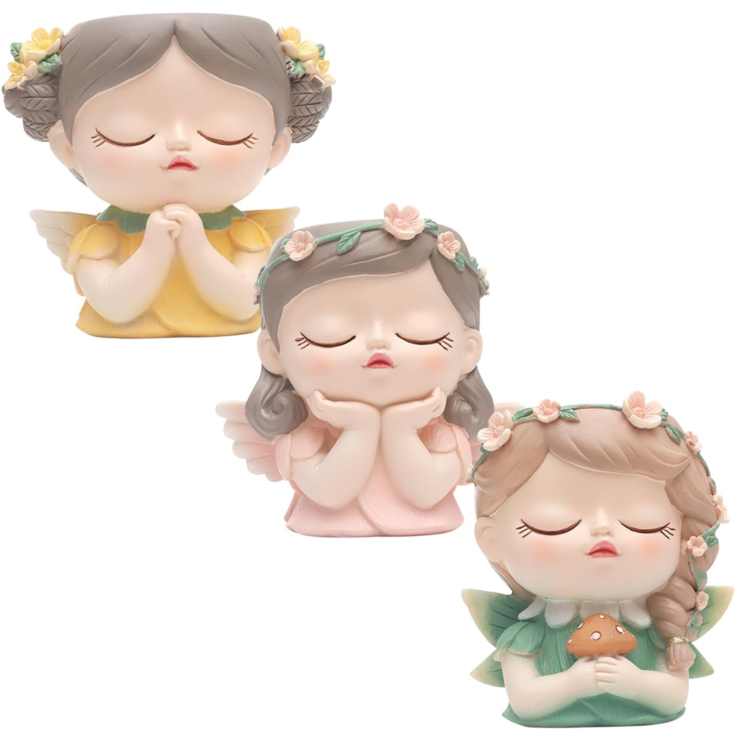 Face Planter Fairy Girl Face Pots Resin Plants Pot with Drainage Hole Small Cute Girl Face Succulent Pots for Indoor Outdoor Plants Tiny Cactus Thinking