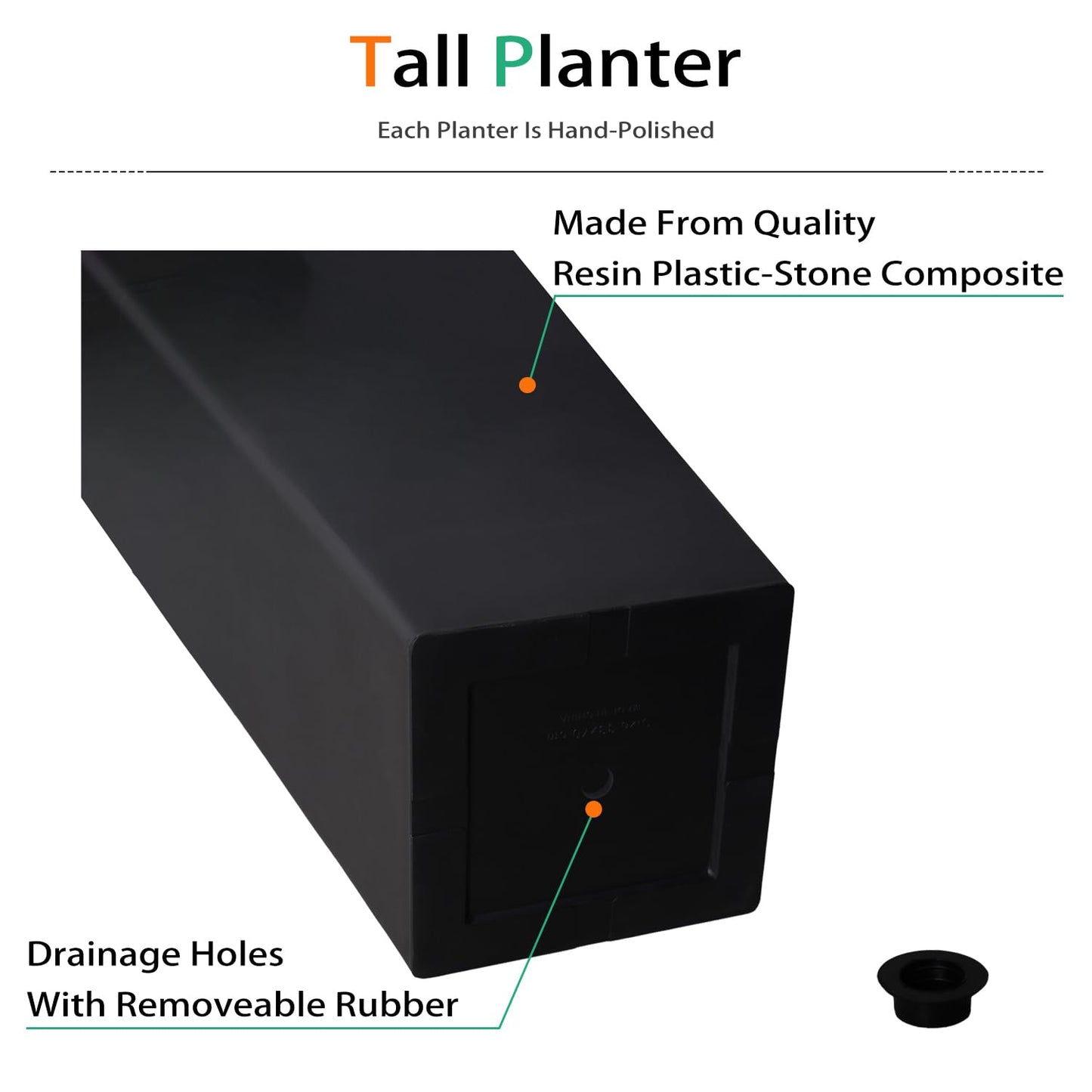 Heyzier Tall Planters for Outdoor Plants, Large Resin Flower Pots for Garden, Front Porch, Patio, Indoor - Set of 2 (Black, 28 inch - 2 Pack)