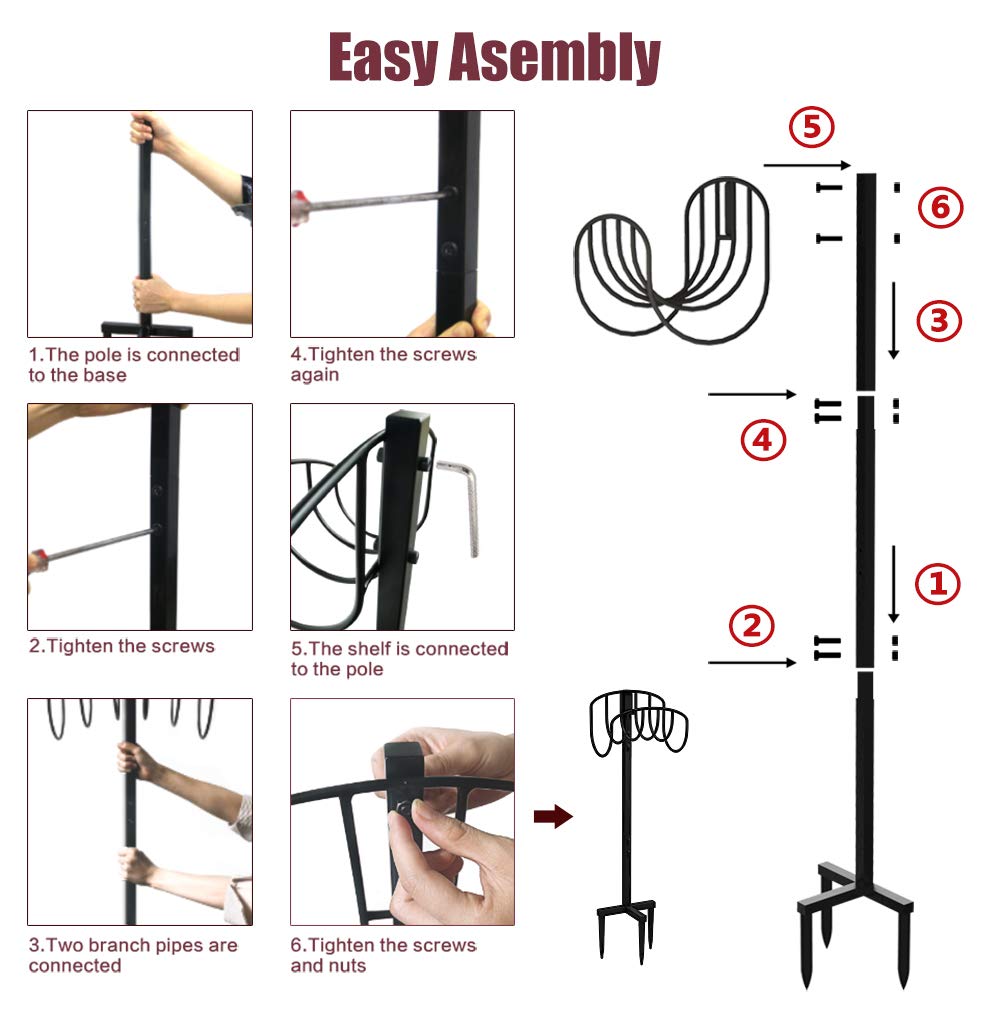 Artigarden Freestanding Garden Hose Holder Hanger, Outdoor Heavy Duty Metal Water Hose Storage Holders Stand Organizer Rack Detachable Stake, Holds 150 Ft of Hoses for Outside Lawn Yard, Black
