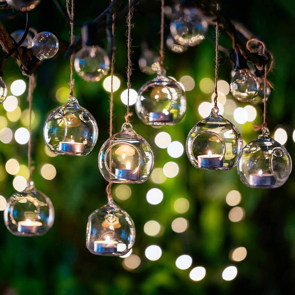 Set of 24 Wedding Hanging Glass Orbs, Glass Tea Light Terrarium, Globe Terrarium, Tea Light Holders, Wedding Decor Indoor Outdoor
