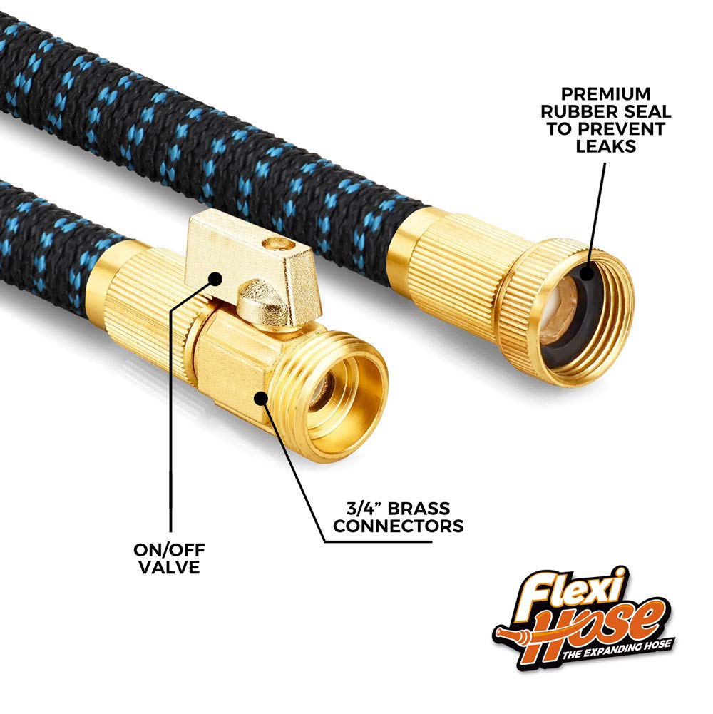 Flexi Hose Expandable Garden Hose with 8 Function Nozzle, 25FT - Lightweight Retractable Garden Hose, Water Hose - No-Kink Flexibility, 3/4 Inch Solid Brass Fittings and Double Latex Core
