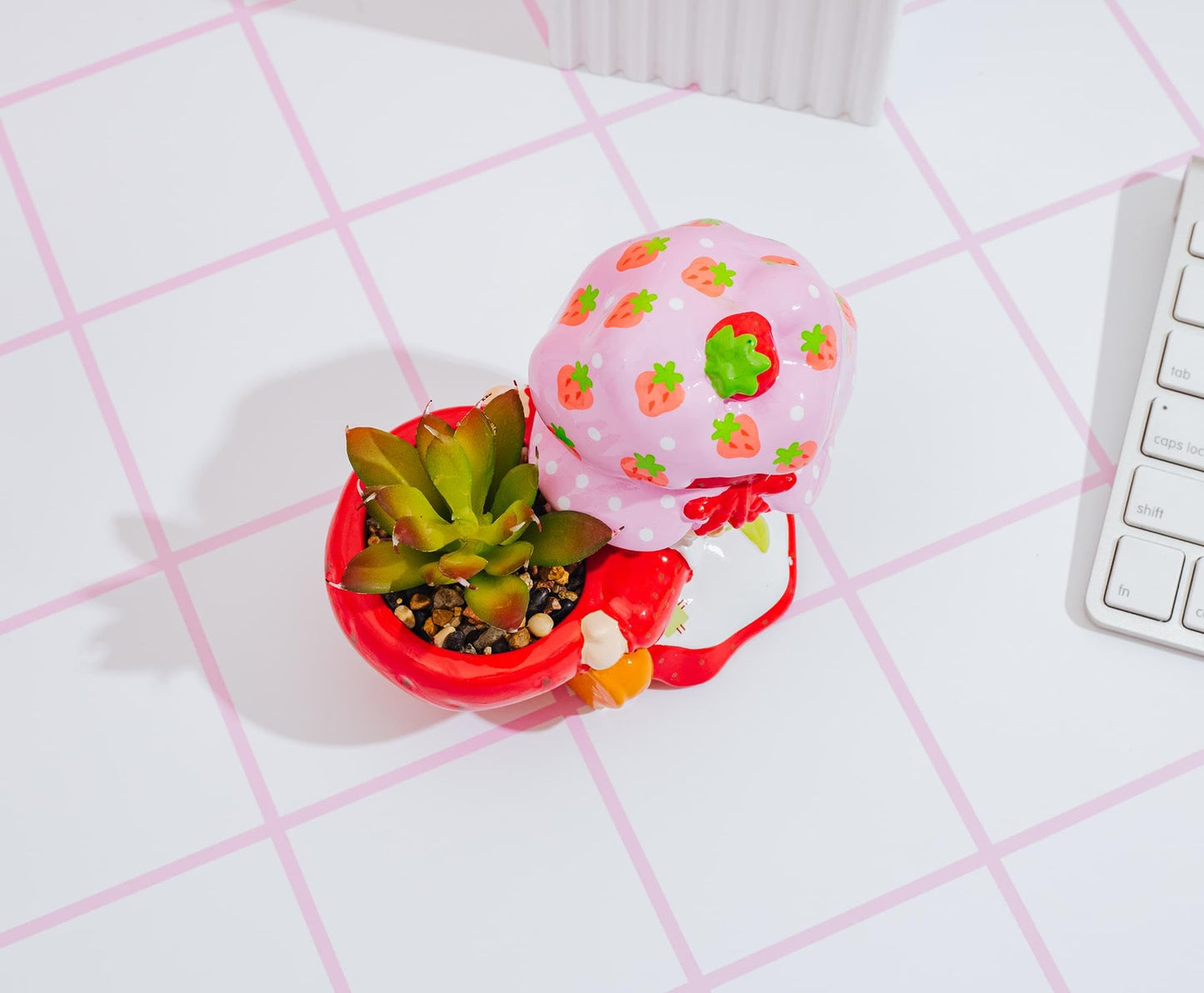 Silver Buffalo Strawberry Shortcake 4-Inch Ceramic Mini Planter with Artificial Succulent
