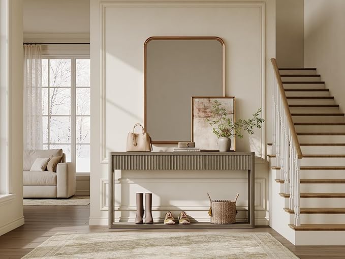SICOTAS Entryway Table with Storage, 60.74" W Console Table with 3 Fluted