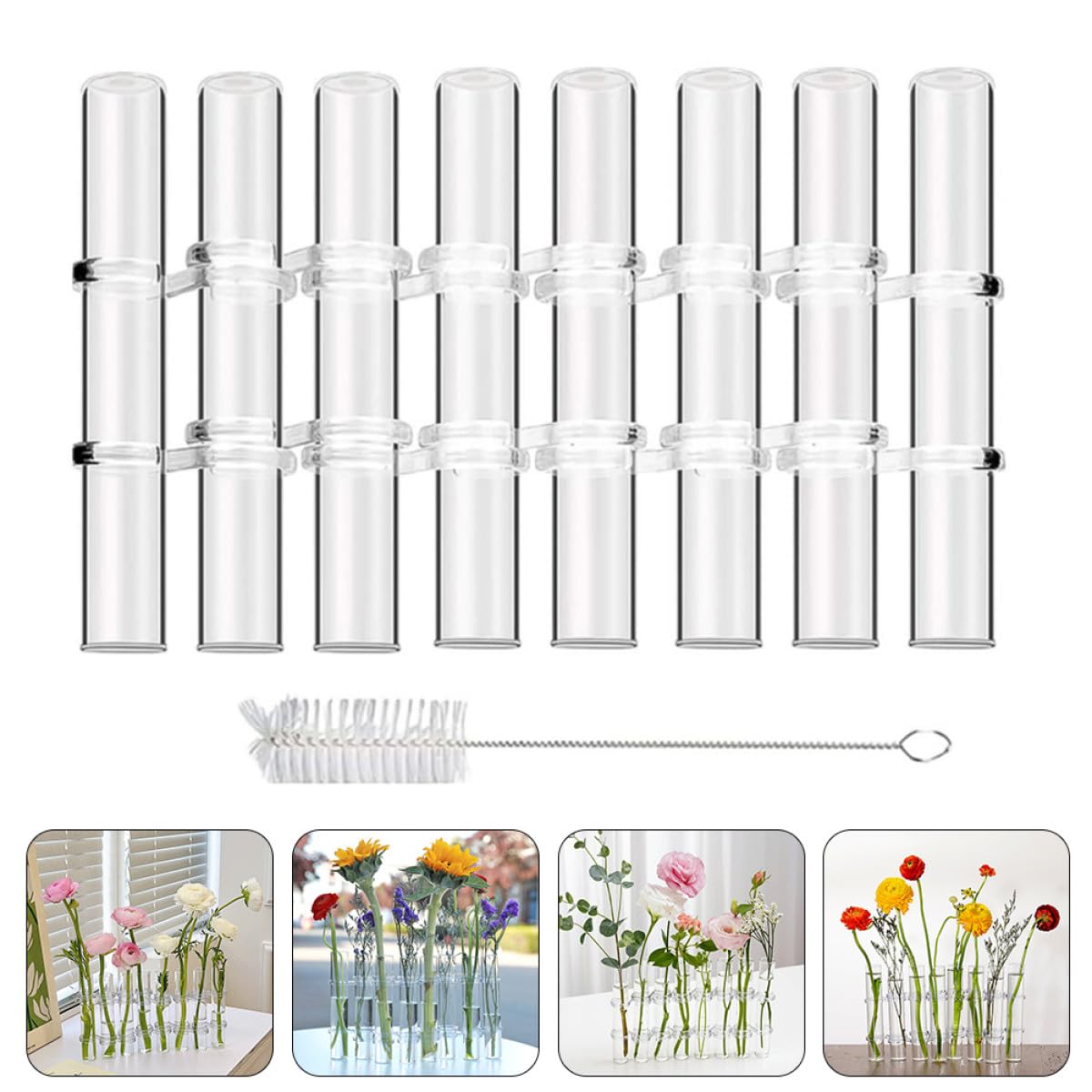 Balacoo Test Tube Glass Vases 8pcs Large Hydroponic Plant Propagation Tubes with Cleaning Brush for Home Decor and Succulent Terrarium Gardening