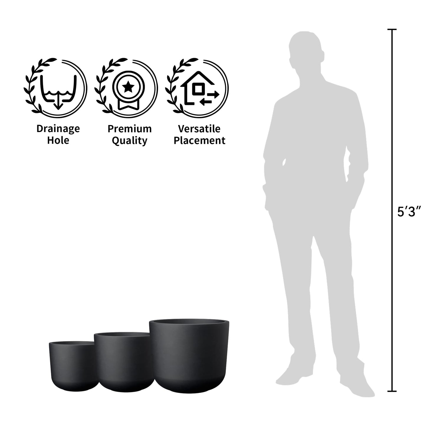 Kante Round Concrete Planter, 13.2 Inch Dia Classic Style Large Plant Pot with Drainage Hole for Indoor & Outdoor Plants, Ideal for Home, Patio, Garden, Black