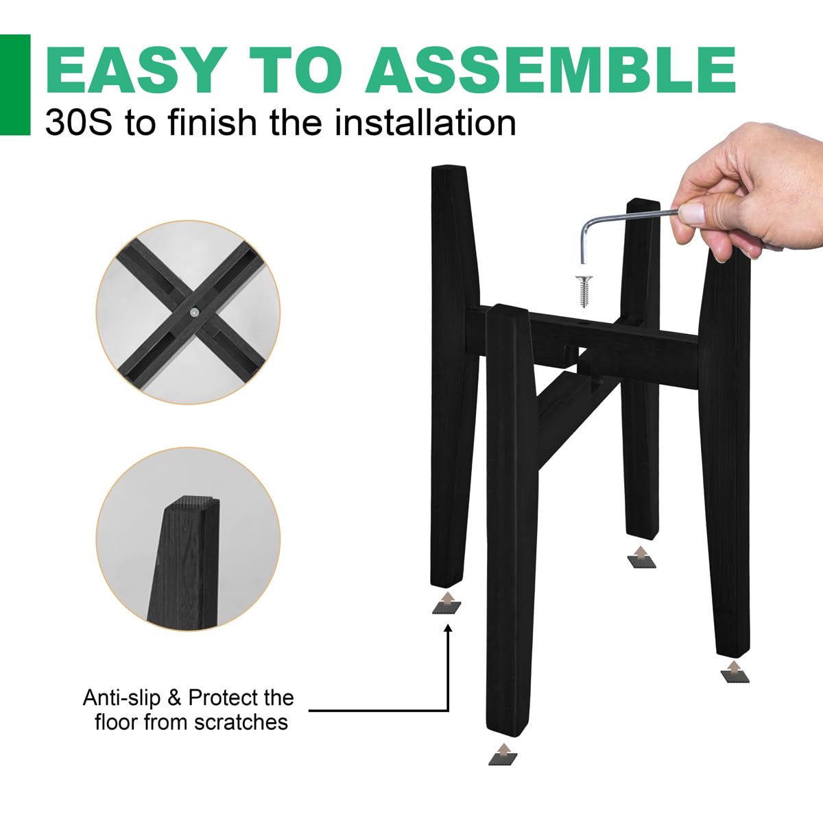 Rnined Plant Stand Indoor, Bamboo Plant Shelf, Adjustable Corner Plants Flower Holders Single Floor Plant Stand, Fits 8 to 12 Inches Pots,(Pot & Plant Not Included)(Black)