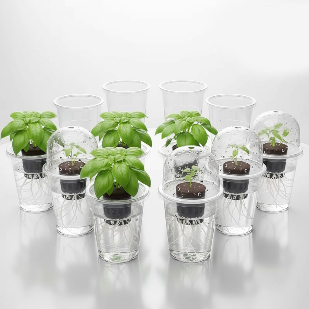 ROIKETU 12 Pack Transparent Hydroponic Cups with Humidity Domes,Hydroponic Growing System for Seedlings,Seed Starting Cups for Seed Starting,Root Monitoring