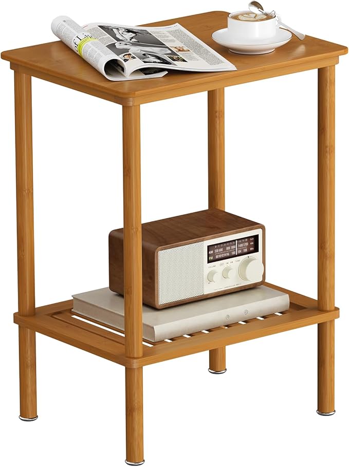 2-Tier Small Side Table, Narrow Entryway Table, Bedside End Table, Bamboo Night