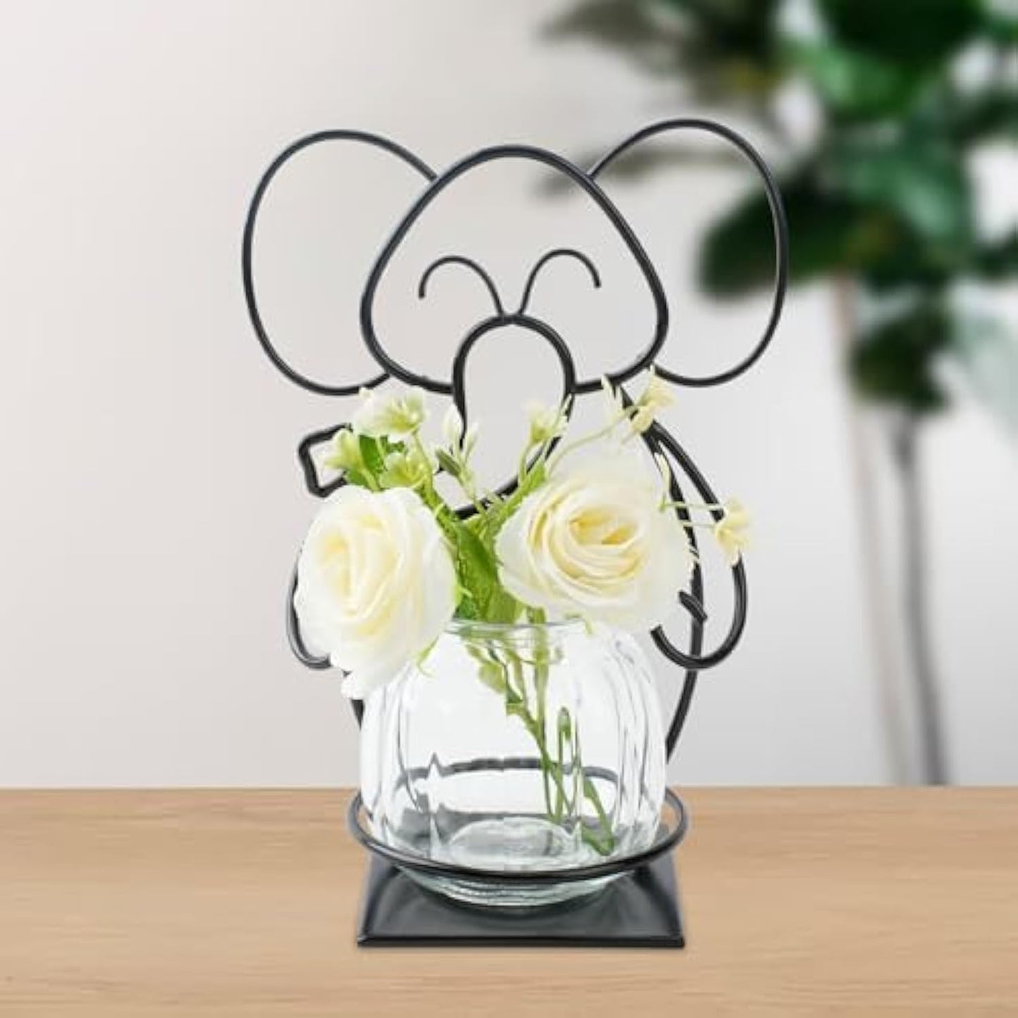 Desktop Glass Planter Hydroponics Vase, Planter Round Vase with Holder for Home Decoration, Modern Creative rabbit Plant Terrarium Stand, Scindapsus Container