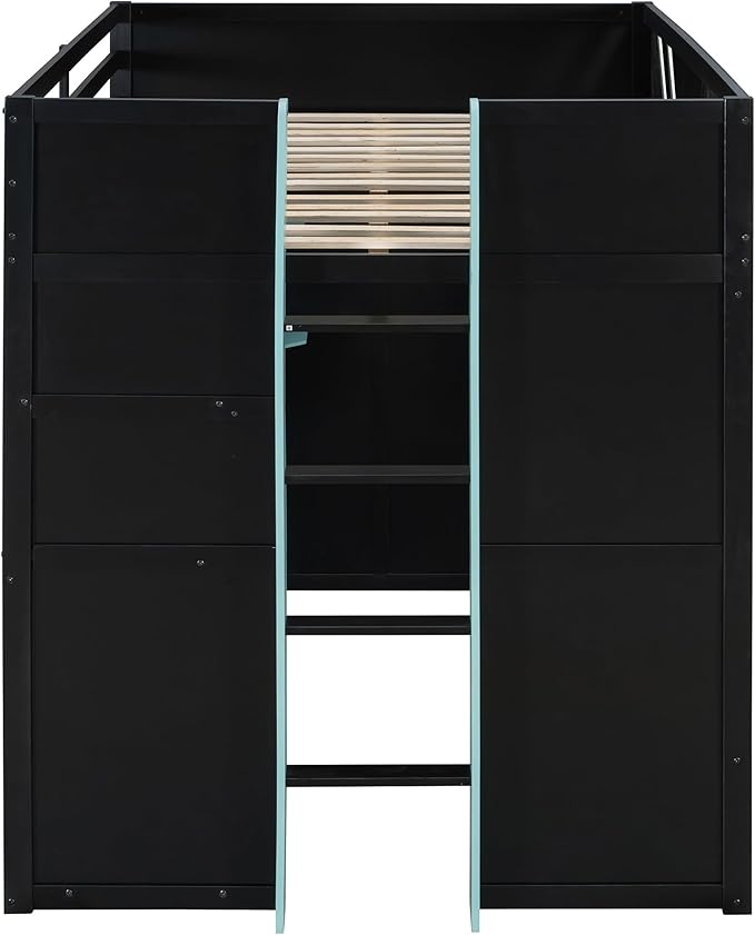Full Size Wood Loft Bed with Built-in Workstation, Smart Storage, RGB Lighting