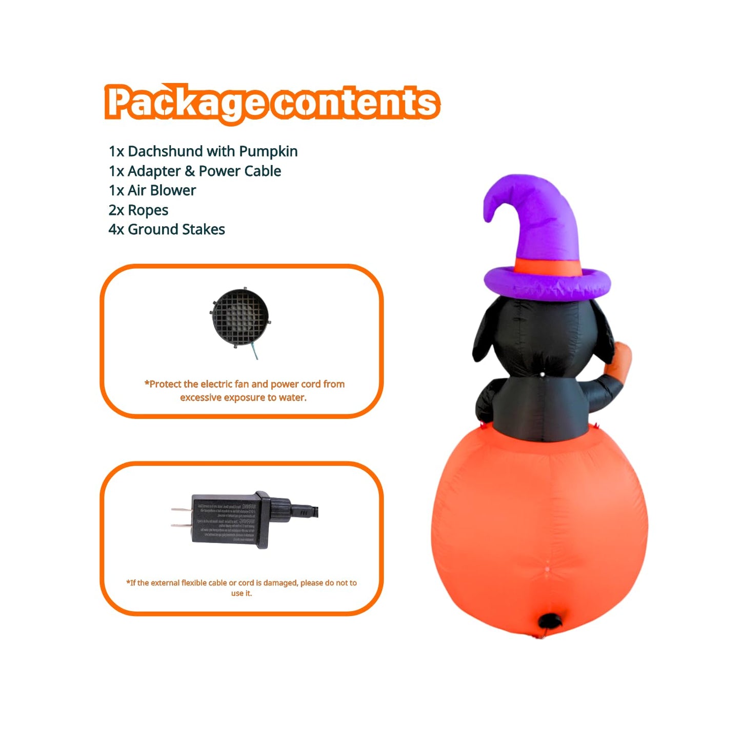 PTS 5FT Inflatable Dachshund Dog with Pumpkin Outdoor Decoration, Halloween Blow Up Yard Decorations, Built-in LED Lights Inflatables Spooky Holiday Funny Decor for Indoor Lawn Garden