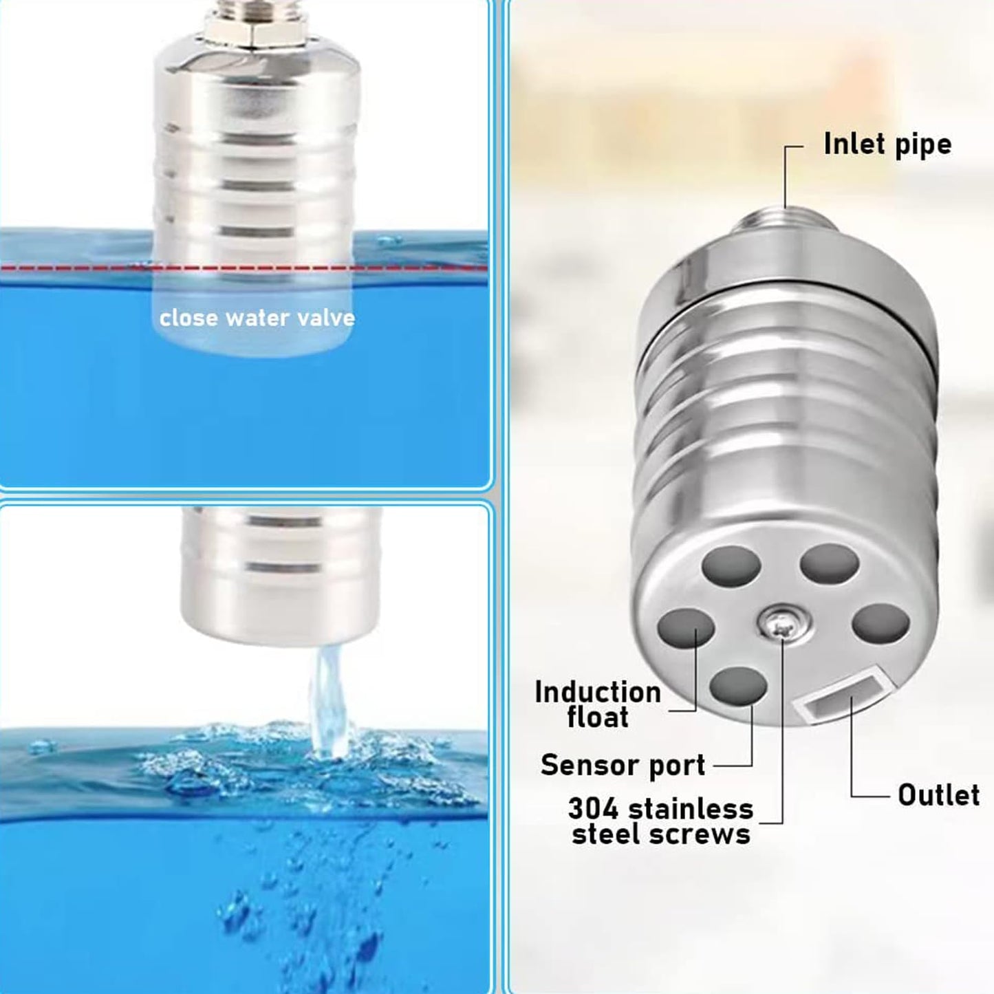 Auto Water Level Control Float Valve 1/2" 3/4" - 304 Stainless Steel, No Pump Needed for Water Tanks, Fish Ponds, Livestock Troughs, Hydroponics, Pool(2 Pack Short)