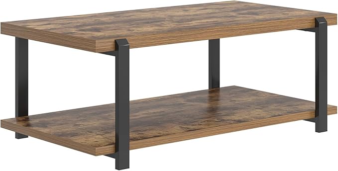 FOLUBAN Modern Coffee Table, Rustic Wood Center Table
