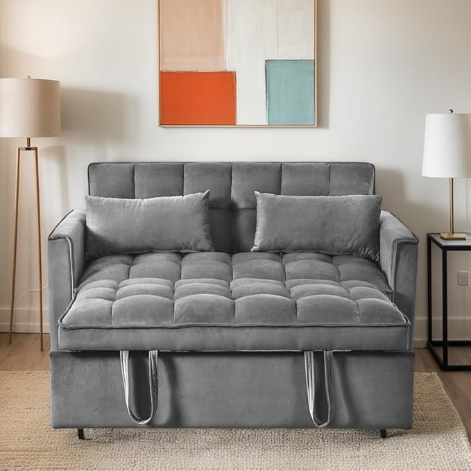Ball & Cast 53" Sleeper Sofa, 3-in-1 Convertible Pull Out Couch, Velvet Loveseat