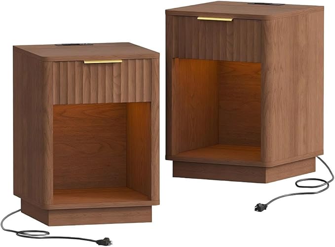 Akxomel Fluted Nightstands Set of 2, Wooden Night Stand