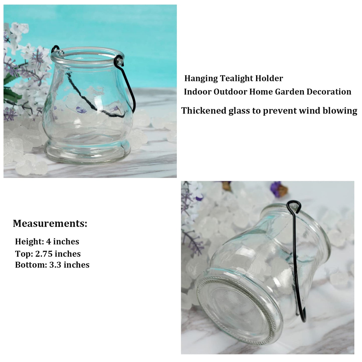 4 Hanging Glass Tealight Holder Plant Terrariums Glass Air Plants Tea Light Votive Candle Holders Home Garden Decor Table Setting Oranments, Clear