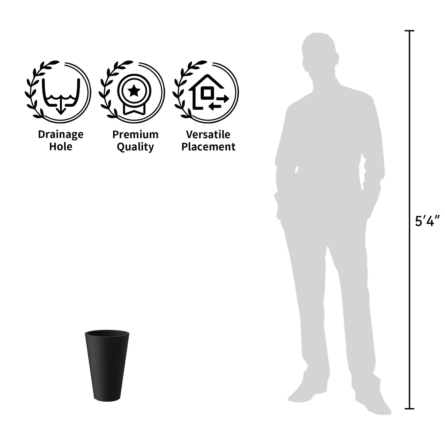 Kante Tall Round Planter Set of 2, 13 Inch Tall Decorative Planter Pots for Outdoor Indoor Garden Patio Front Porch (Black)