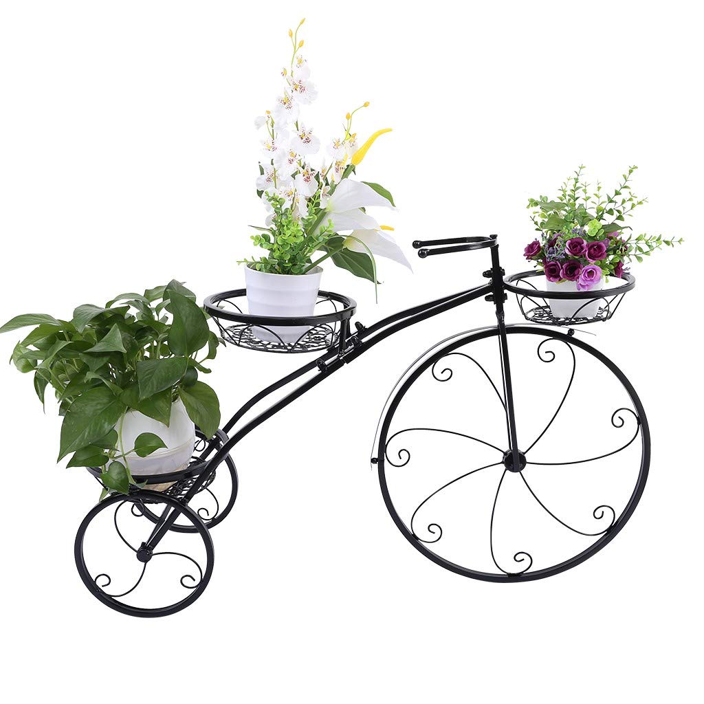 ETHY, Black ,32.3x20x9.4in Tricycle Plant Stand Flower Pot Cart Holder Ideal for Home Garden and Patio,Great Gift for Plant Lovers, Housewarming, Mother’s Day - Parisian Style