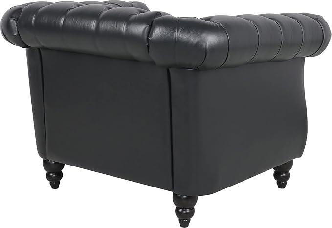 LEVNARY Leather Upholstered Armchair, Mid-Century Modern Single Sofa Chair